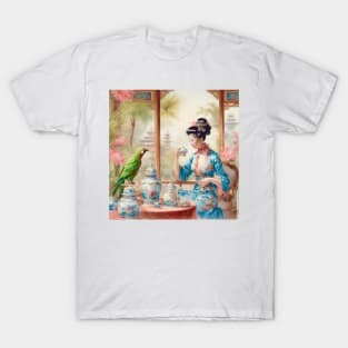 Cherry blossom in the tea Palace chinoiserie painting T-Shirt